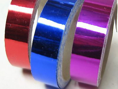 6 Chrome Look Metalized Vinyl Tapes  1 inch x 25 feet , Rainbow Colors