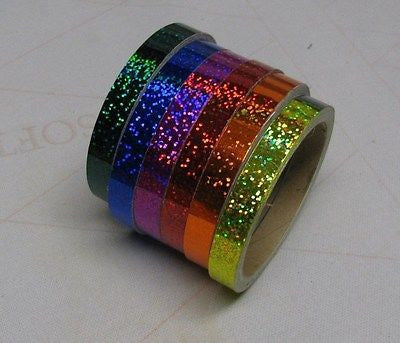 ANY 6 Color Glittering Tape 1/4 Inch x 25feet, Holographic Sequins Sparkle
