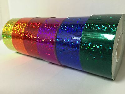6 Glittering Vinyl Tapes, Rainbow Colors, 1 Inch x 25 ft, Holographic Sparkles