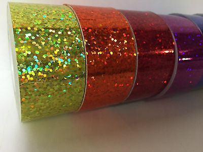 6 Glittering Vinyl Tapes, Rainbow Colors, 1 Inch x 25 ft, Holographic Sparkles