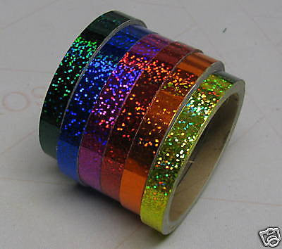 6 Glittering Vinyl Tapes, rainbow colors  1/4" x 25 ft