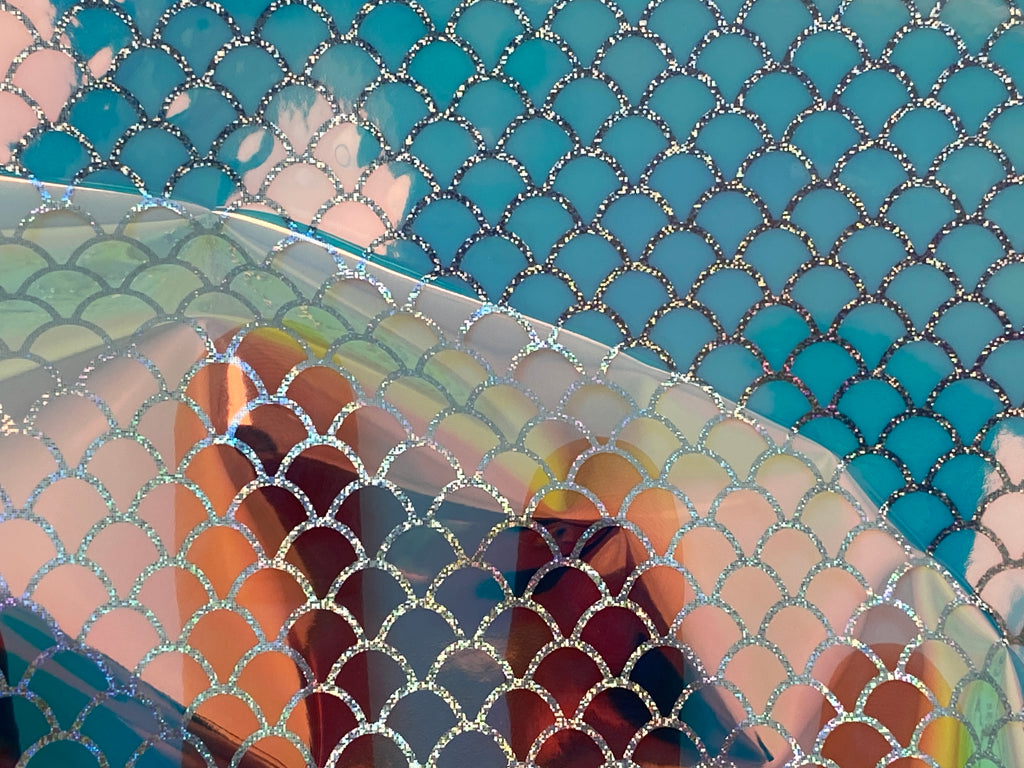 Blue Opal Transparent Holographic Fish Scale Pattern Vinyl